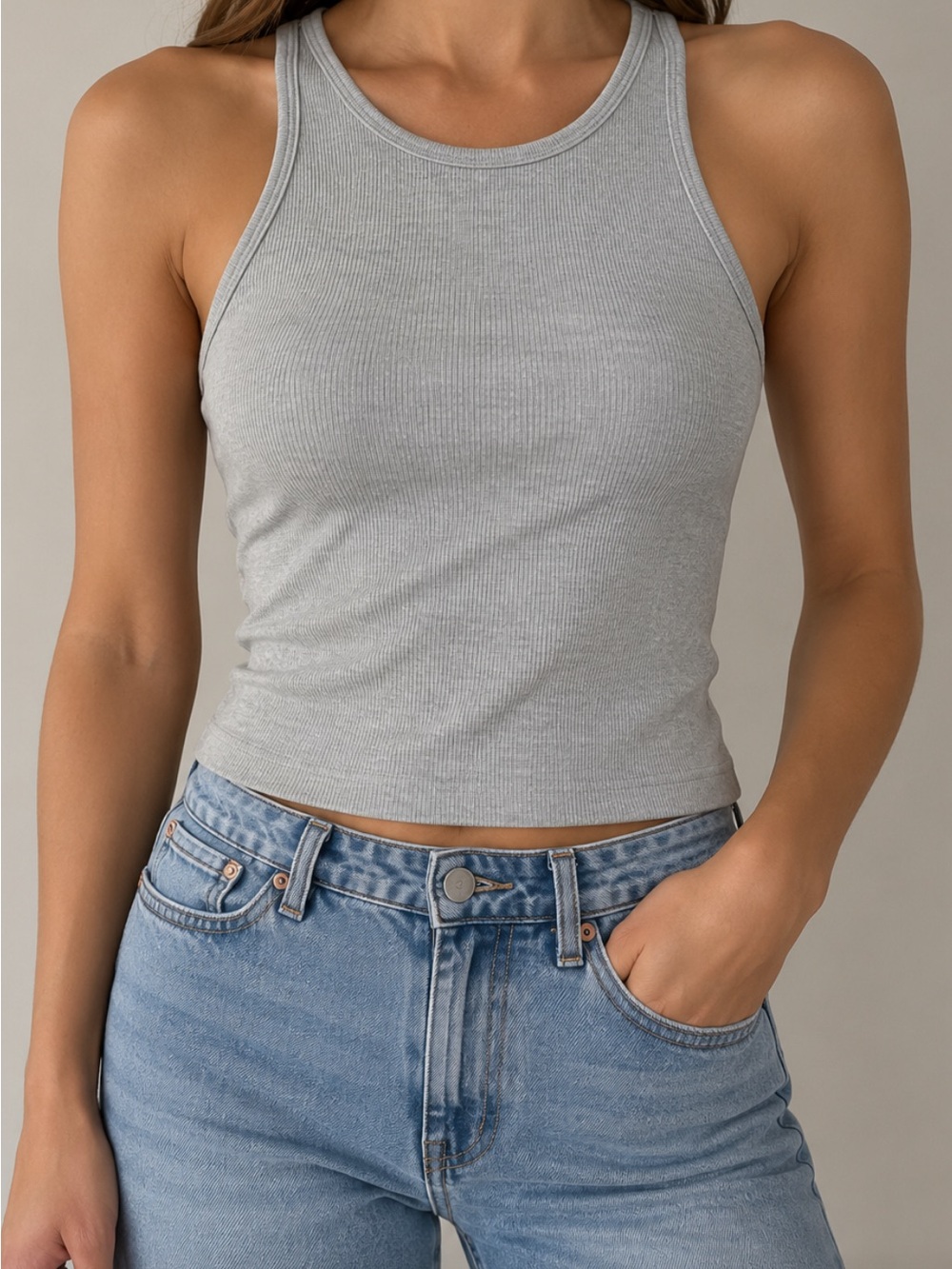 Yogalicious Grey Ribbed Tank Top